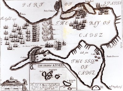 Victory of the English Royal Navy in the Bay of Cadiz by English School